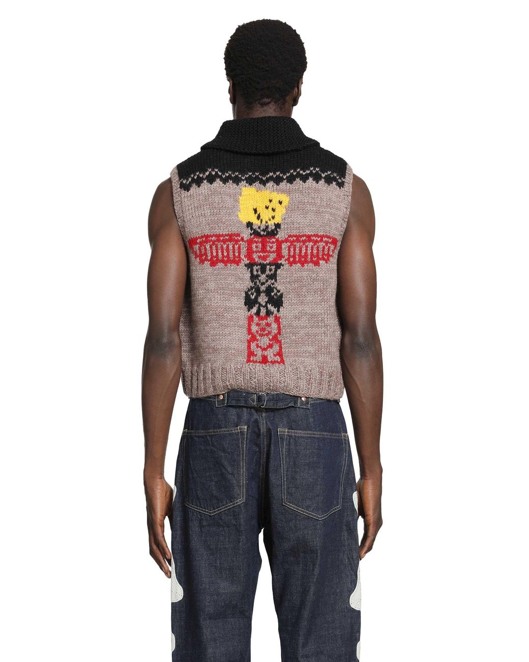 Kapital Red Hand Knit Peckish Totem Pole Vest for men