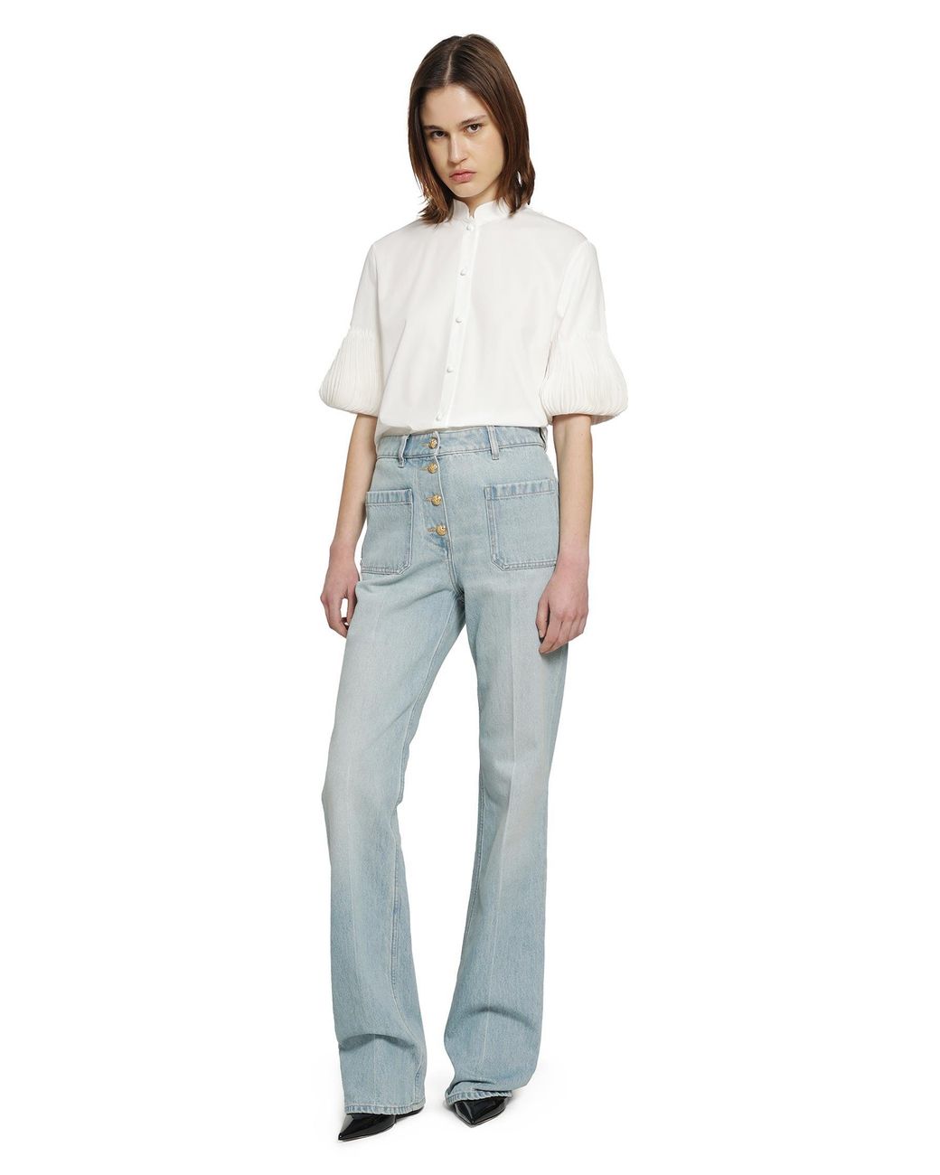Valentino White Short Sleeve Shirt With Pleated Cuffs