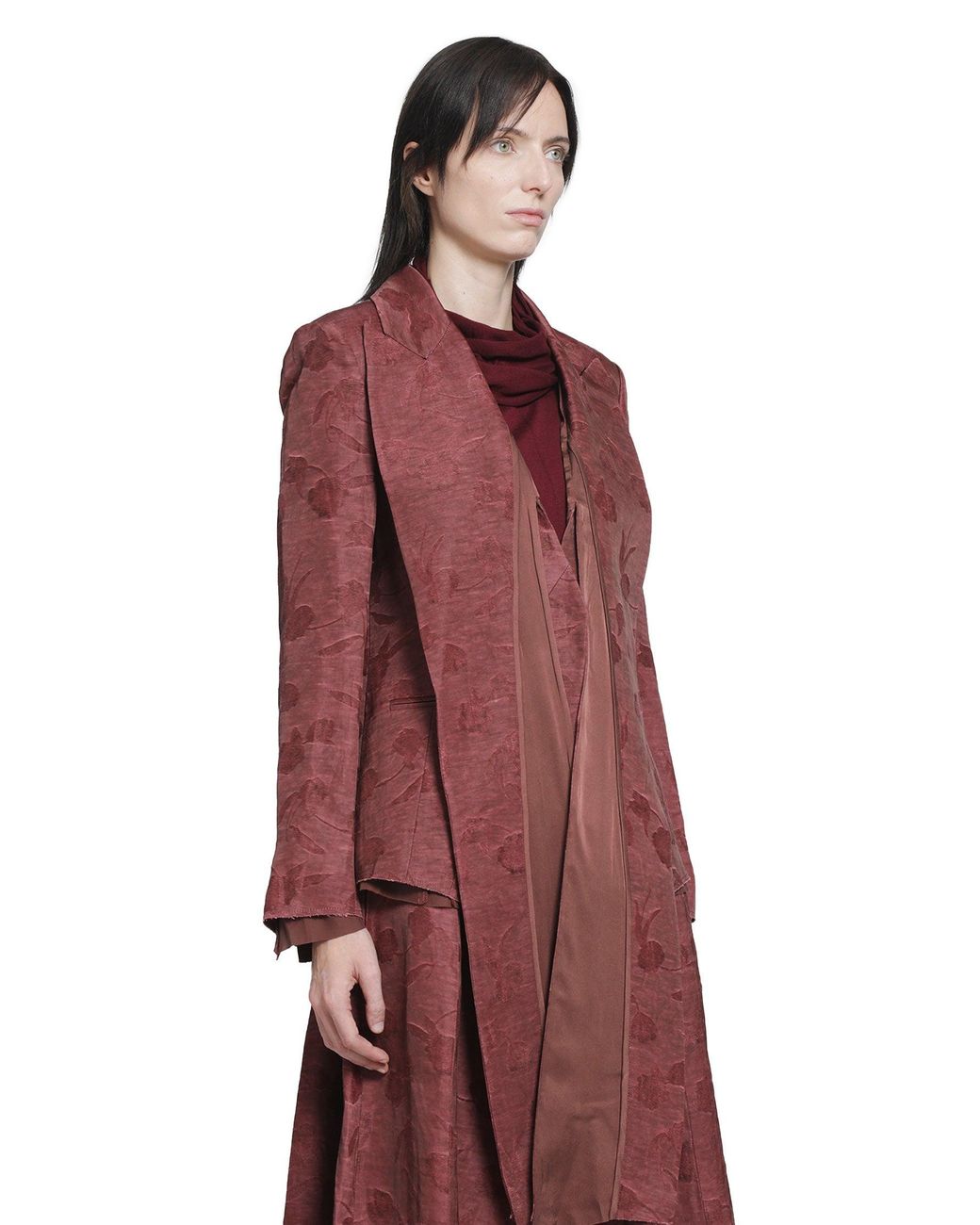 YA YI Red Linen Jacquard Tie Suit