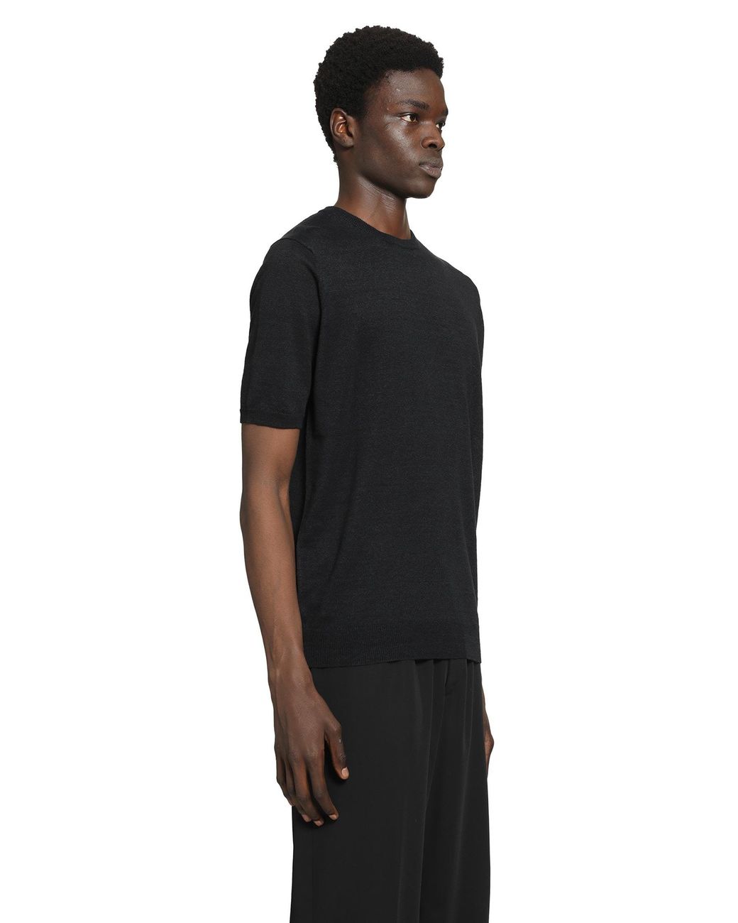 Lardini Black Cotton Linen Jacquard Knit T-Shirt for men