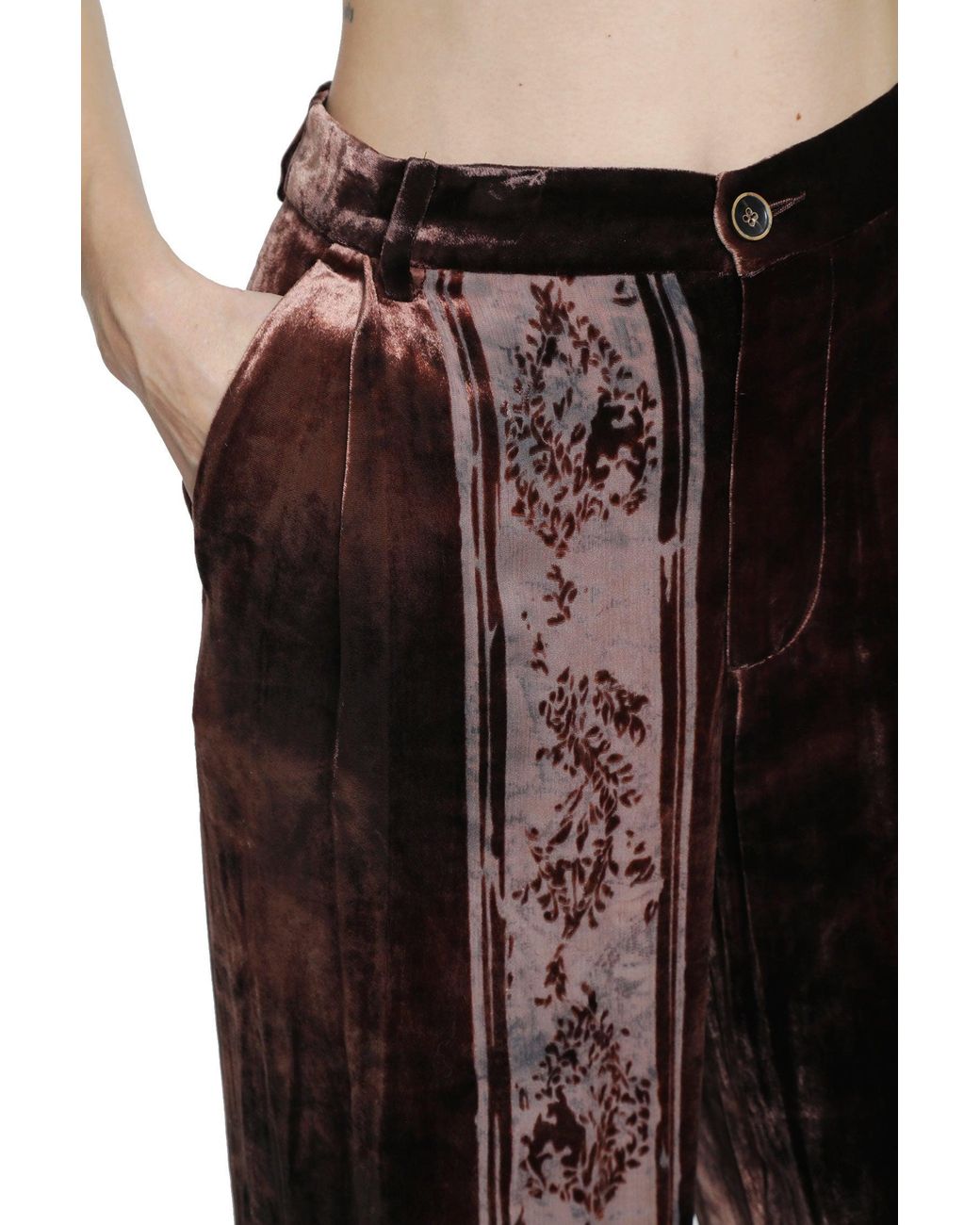 YA YI Brown Metta Silk Dévoré Pants