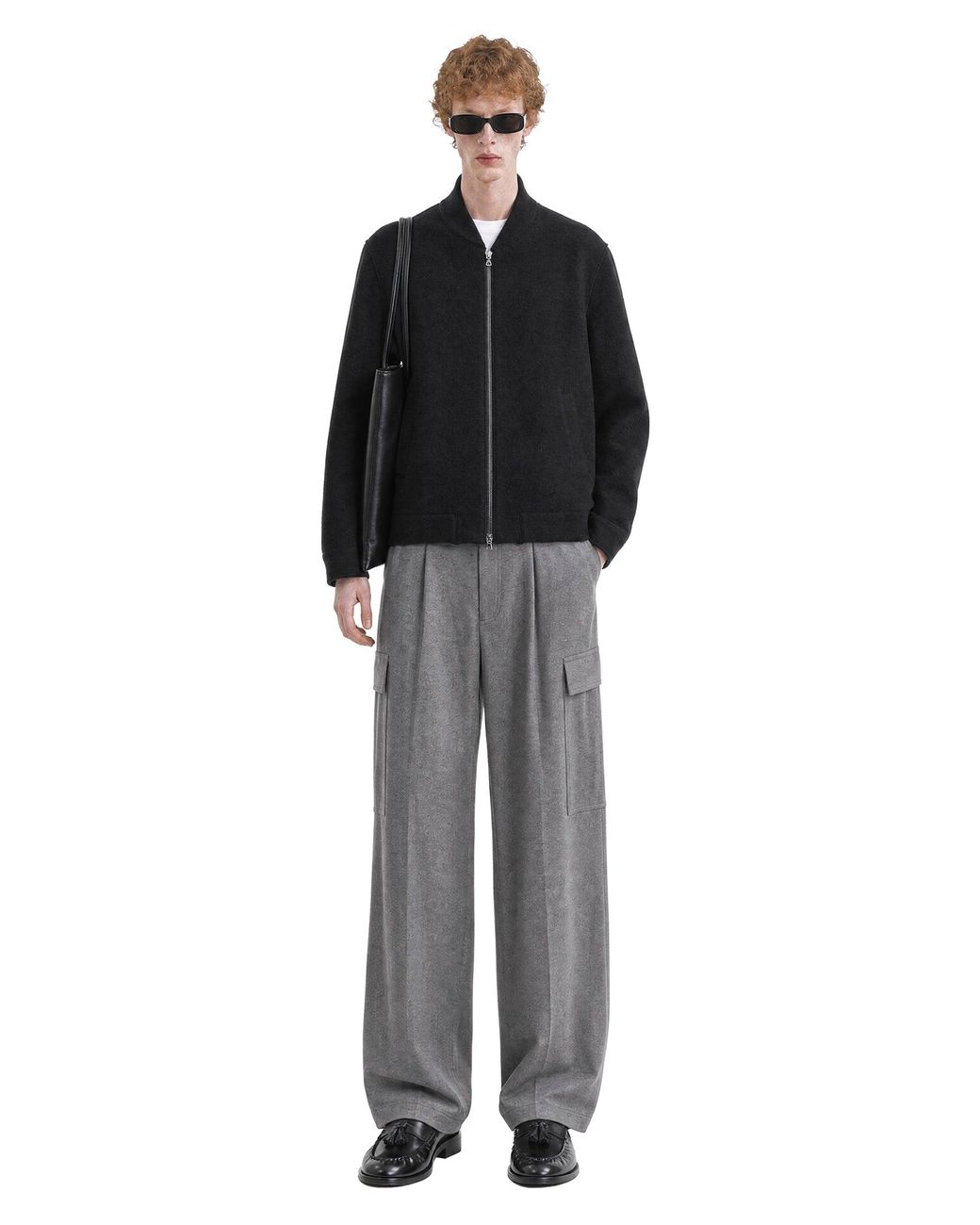 Harris Wharf London Black Boiled Wool Bomber Jacket for men