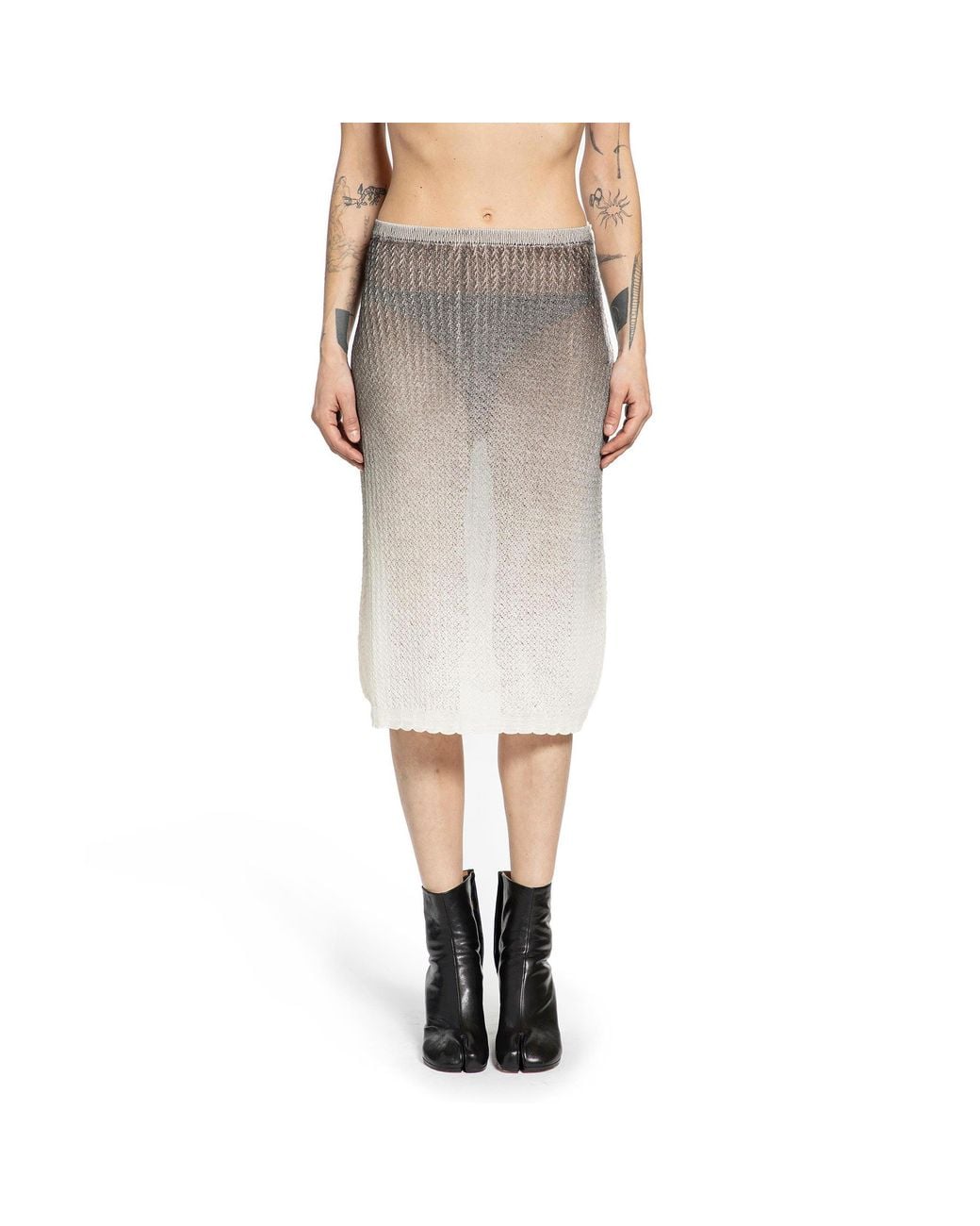 Maison Margiela White Sheer Knit Midi Skirt