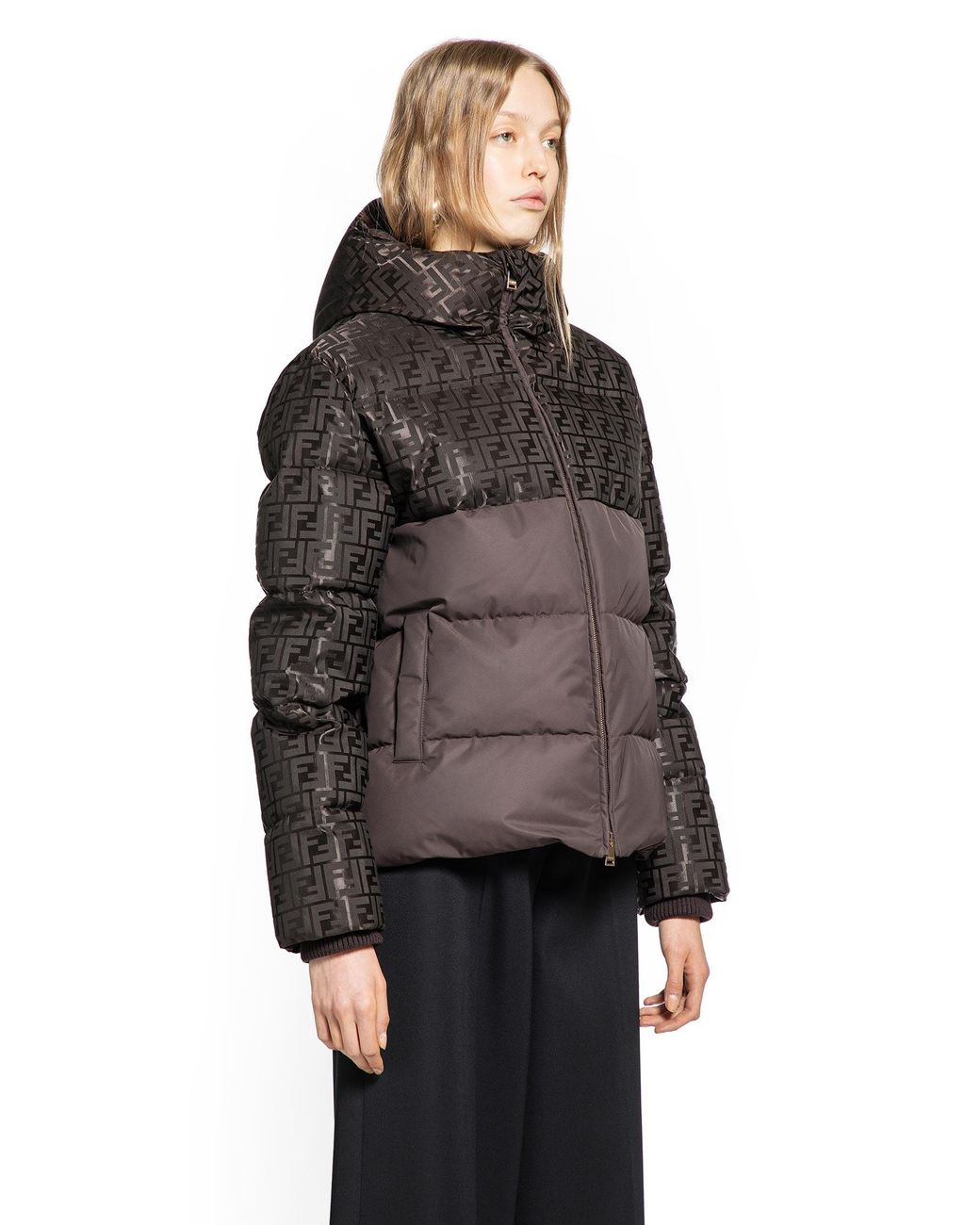 Fendi Brown Ff Nylon Down Jacket