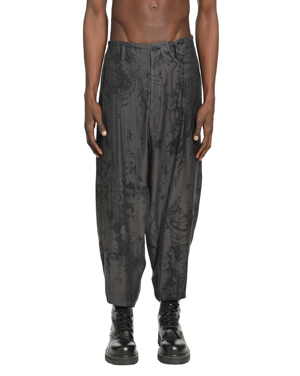 Yohji Yamamoto Black Jacquard Draped Trousers for men
