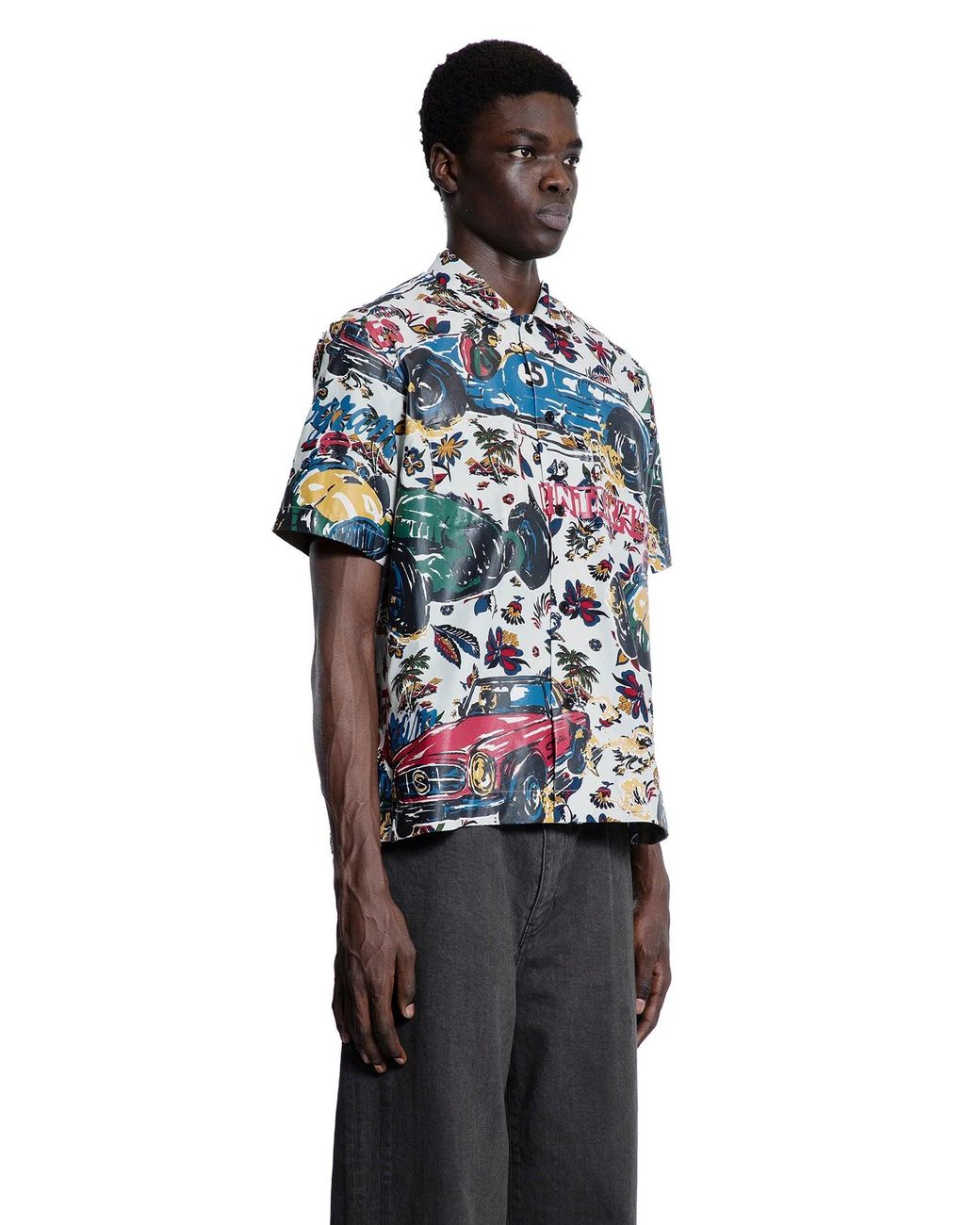 Sacai Black Car Race/Tropical Print T-Shirt for men