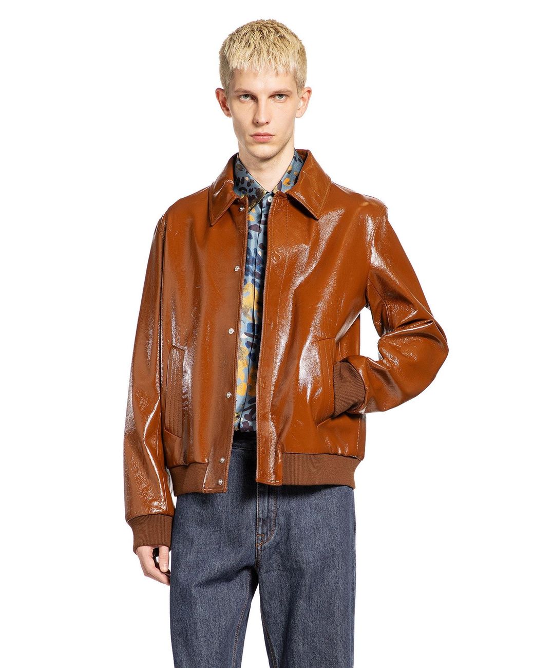 Fendi Brown Lacquered Leather Jacket for men
