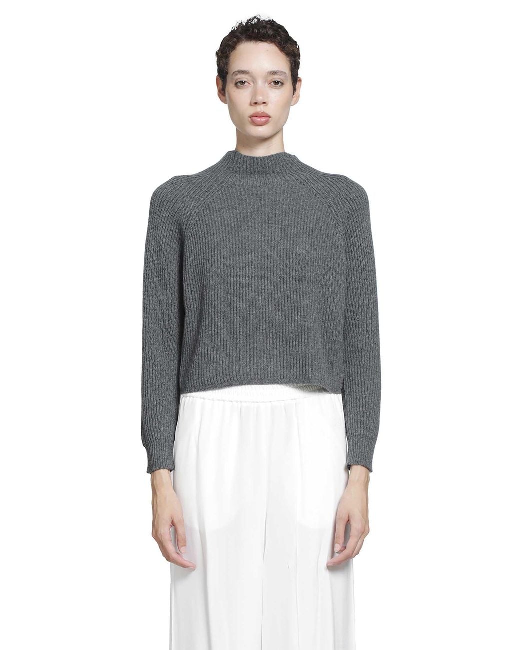 Max Mara Gray Ribbed Wool Jumper