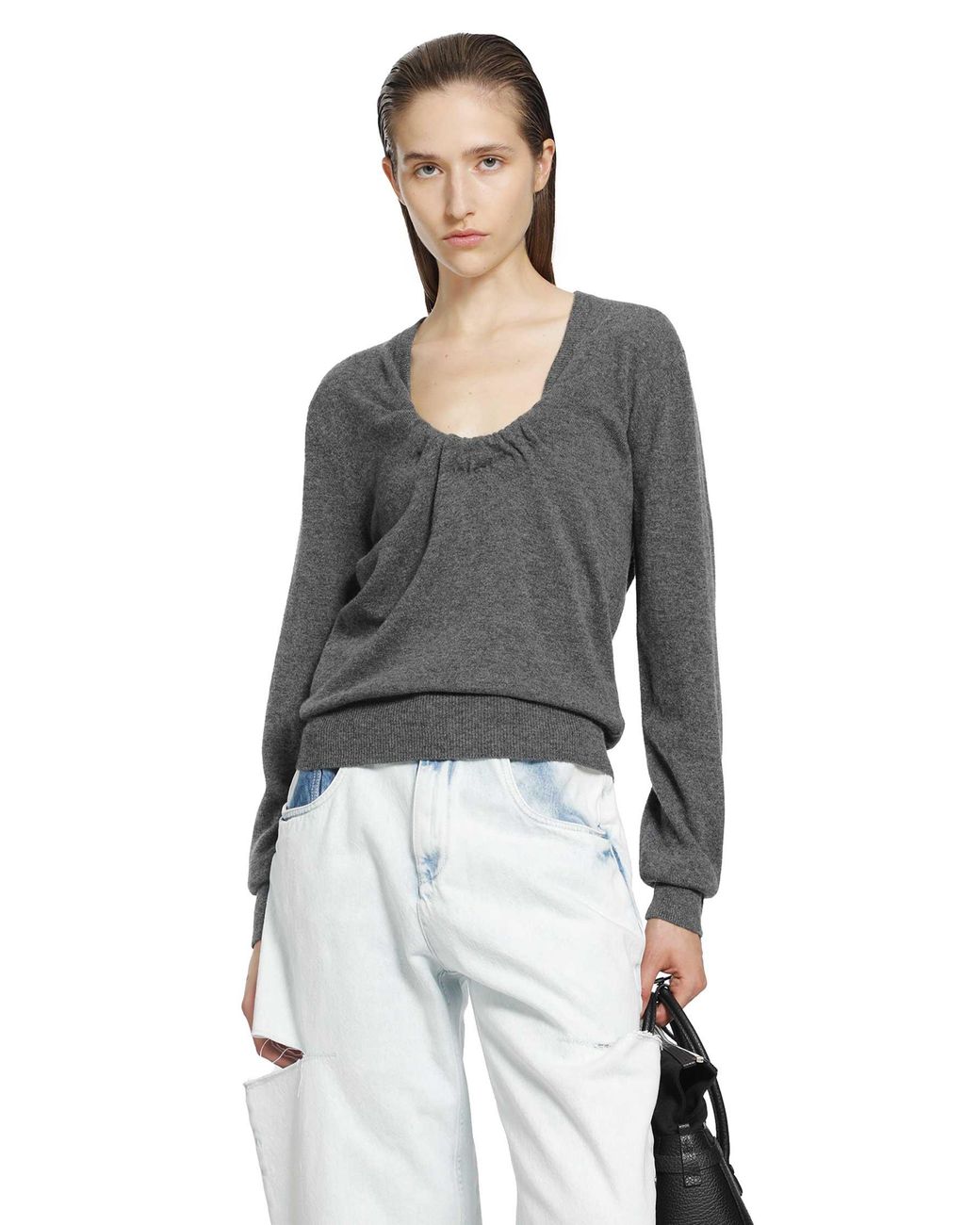 Maison Margiela Gray Twisted Knit Crewneck Sweater
