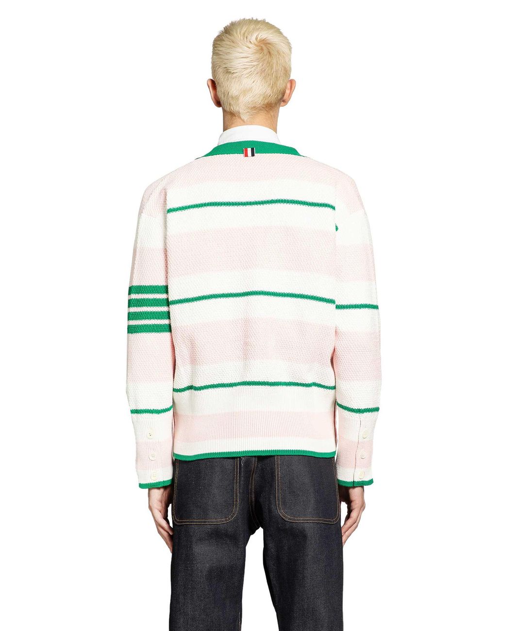 Thom Browne Green Striped Cardigan for men
