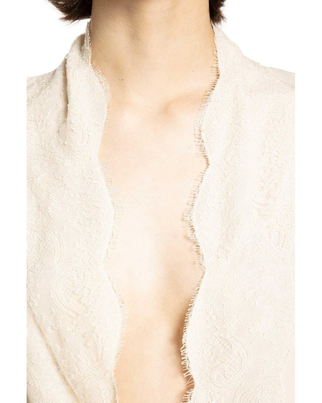 Valentino White Lace Neck Blouse