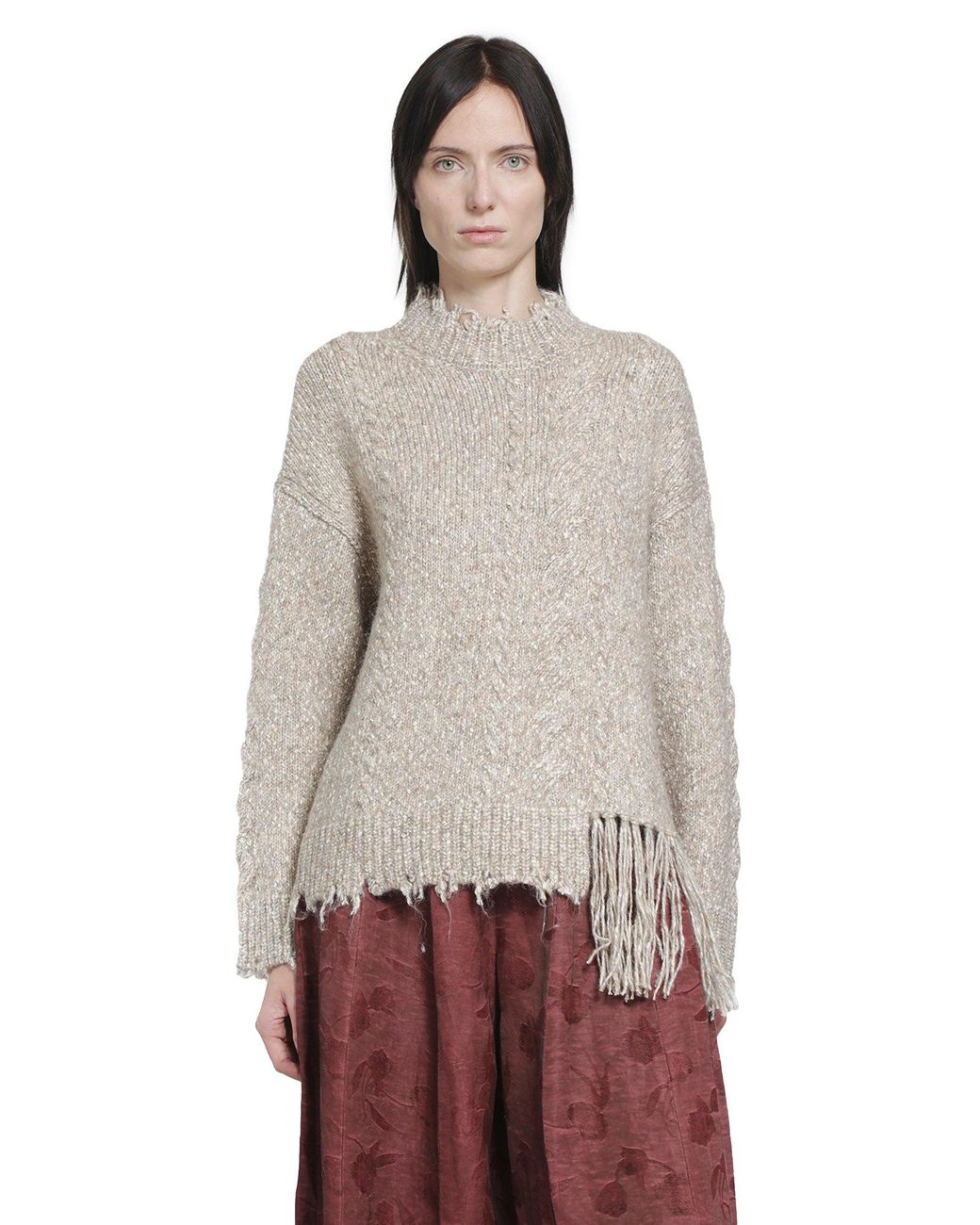 YA YI Gray Mantra Fringe Sweater