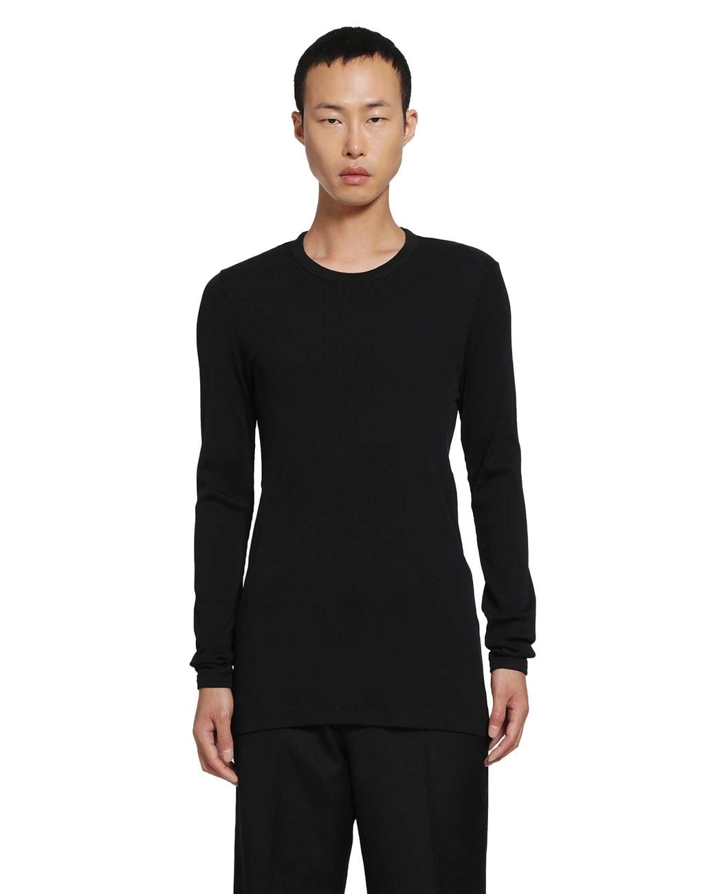 Lemaire Black Long Sleeve Ribbed Tee for men