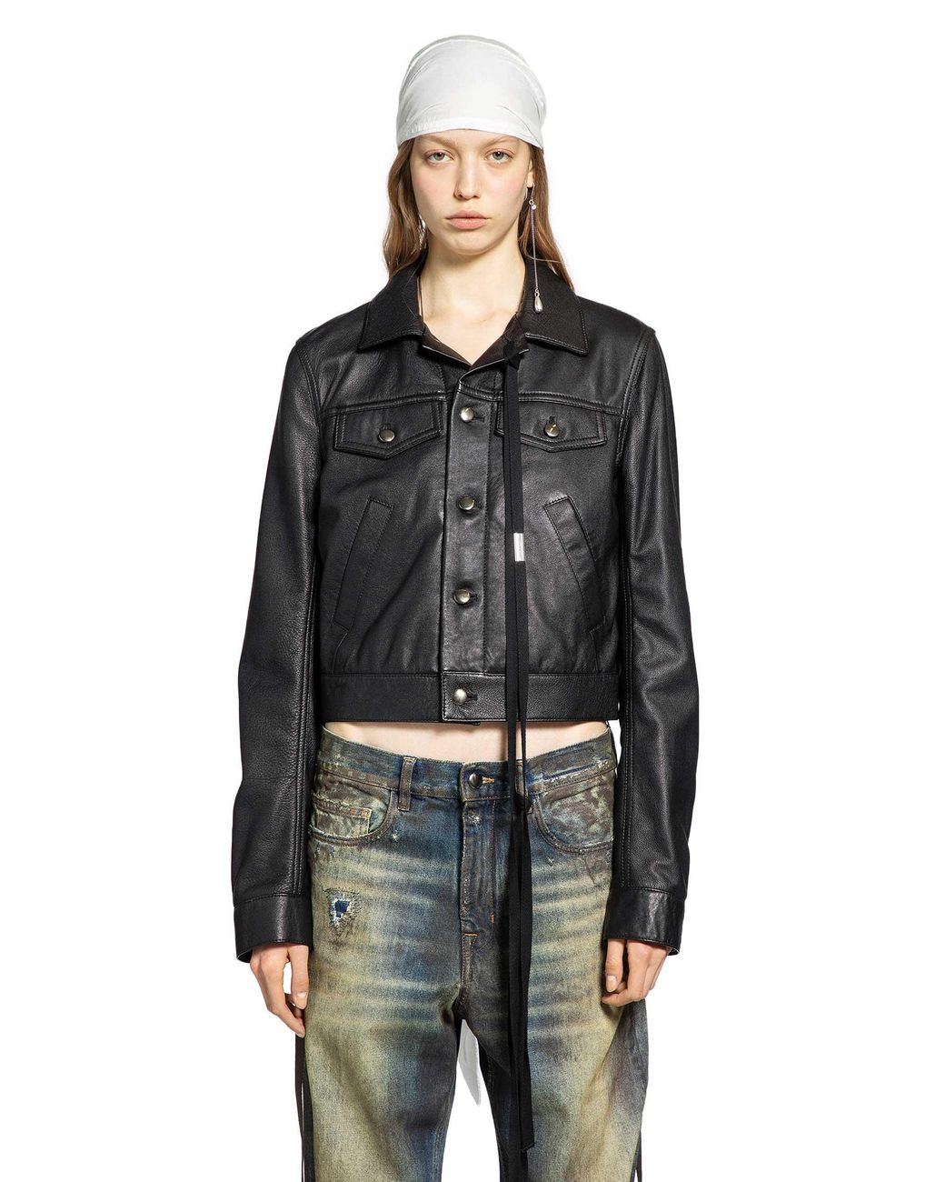 Ann Demeulemeester Black Ilmi Satin Structured Leather Jacket