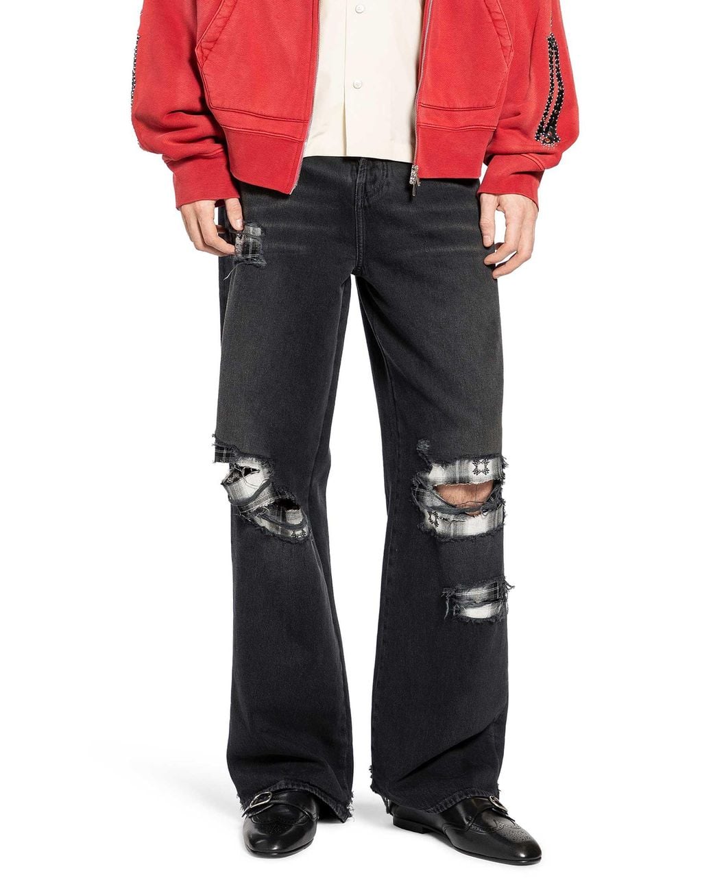 Amiri Black Flannel Repair Baggy Jeans for men