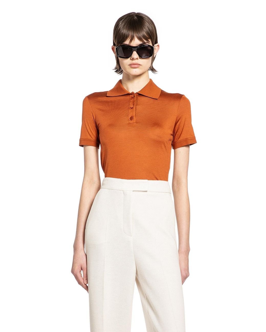 Max Mara Orange Silk Jersey Short-Sleeve Polo