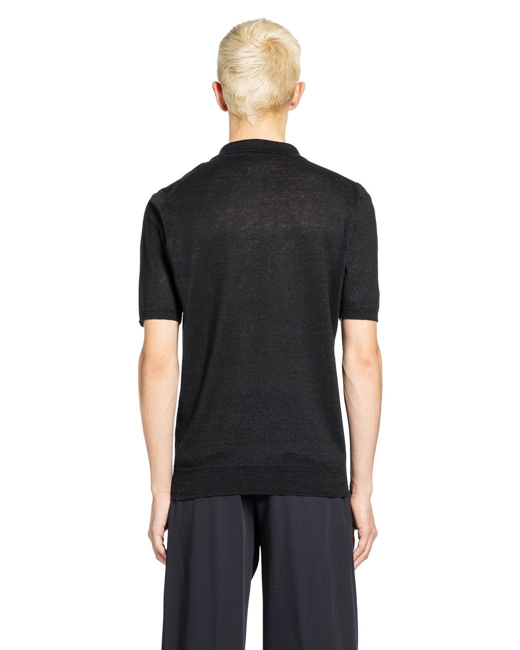 Lardini Black Cotton Linen Knit Polo for men