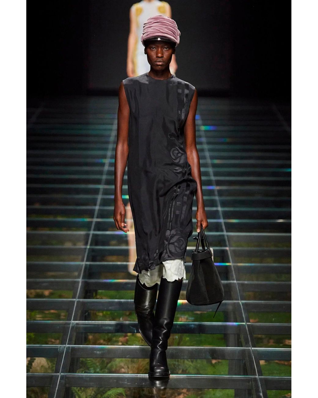 Prada Blue Habotai Embroidery Dress