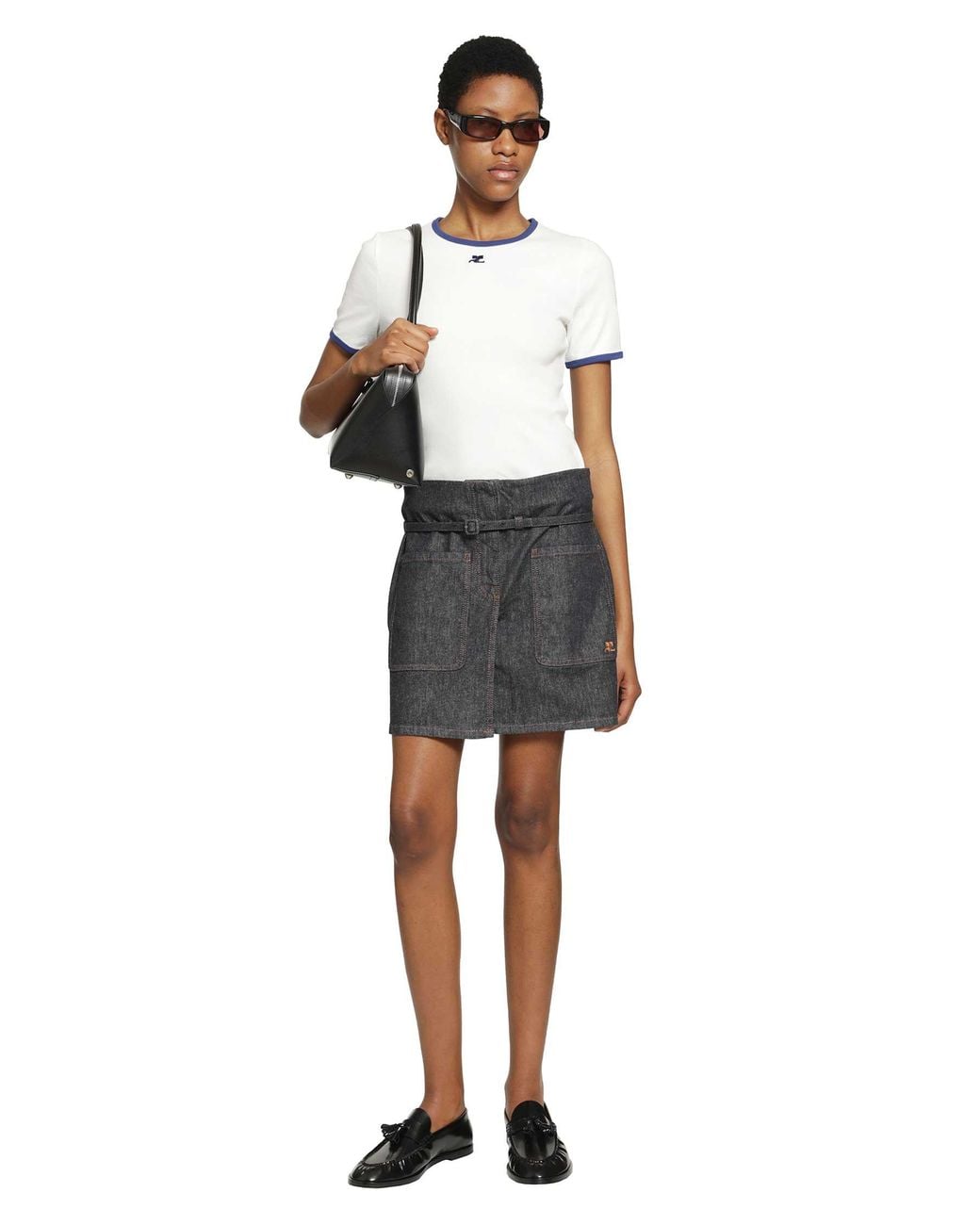 Courreges Black Two Pockets Denim Skirt