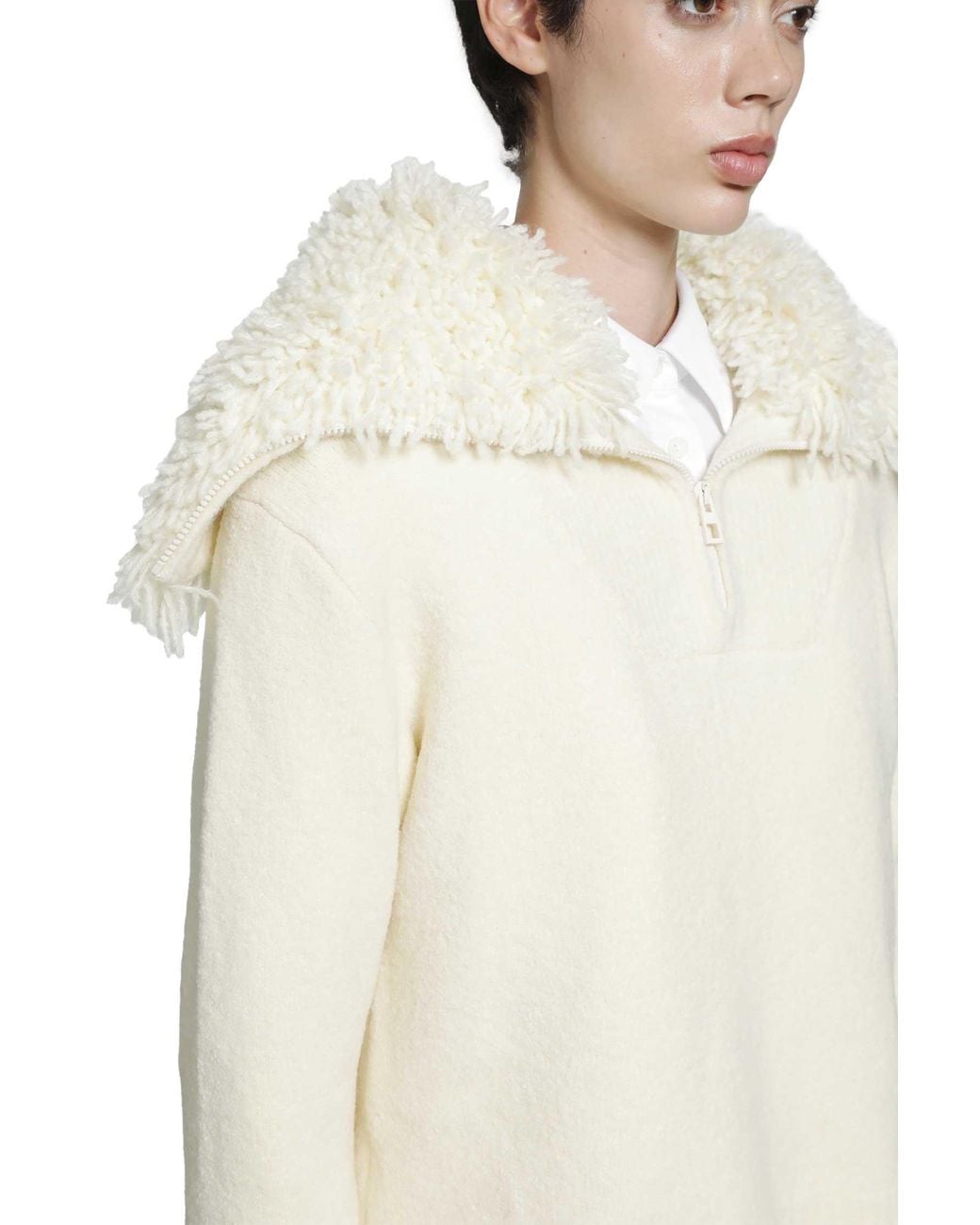 Loewe White Wool Blend Zip-Up Sweater