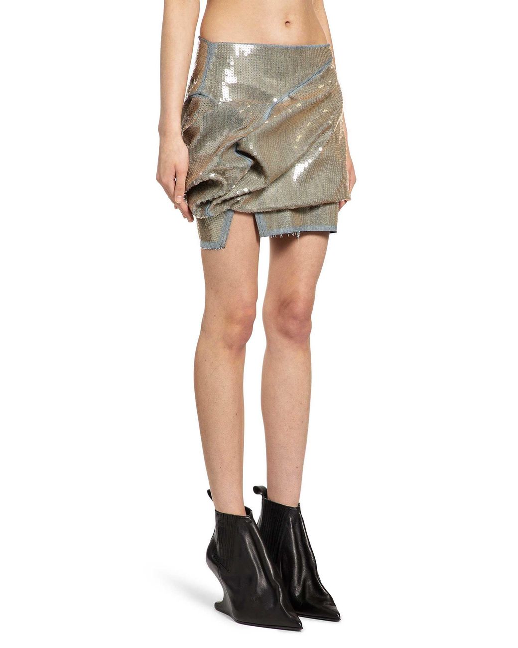 Rick Owens Green Temple Draped Asymmetrical Mini Skirt