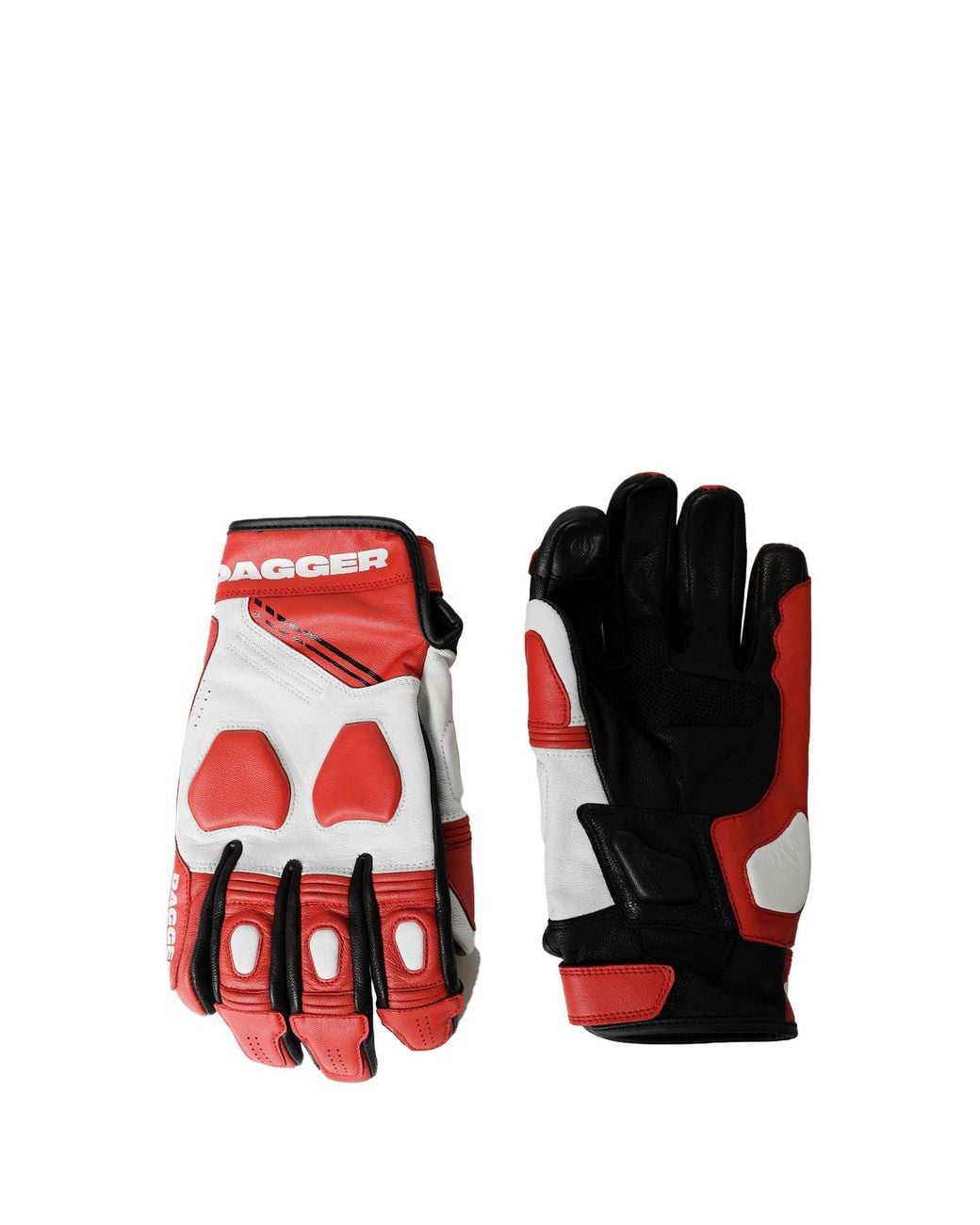 DAGGER Red Leather Moto Gloves for men