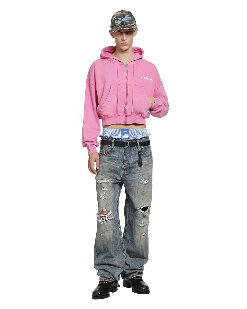 DAGGER Red Cropped Zip-Up Hoodie for men