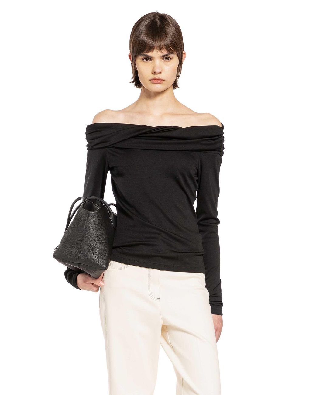 Max Mara Black Wool Off-The-Shoulder Top