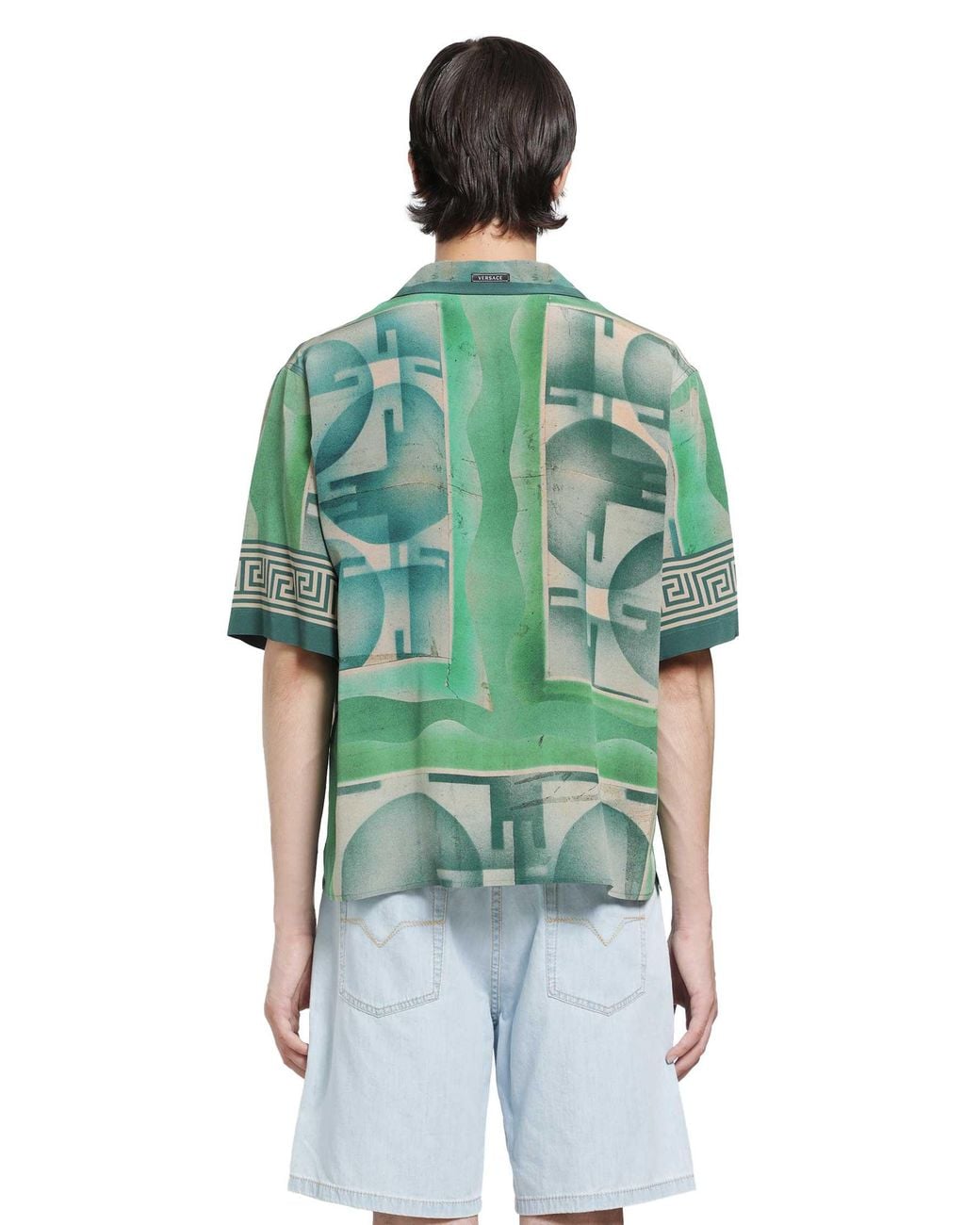 Versace Green Printed Crêpe De Chine Silk Shirt for men