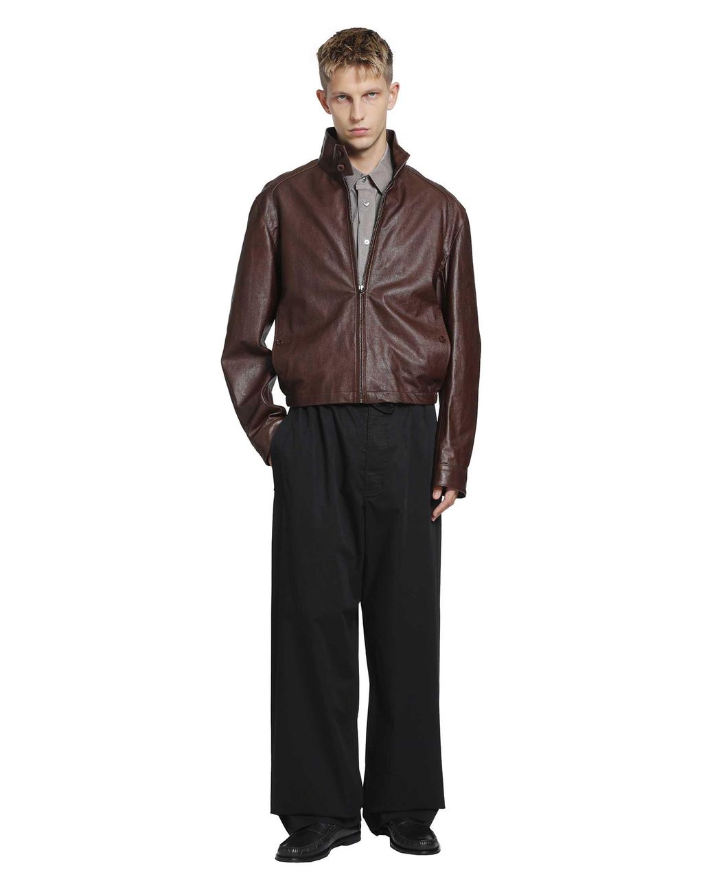 Lemaire Brown Leather Harrington Jacket for men