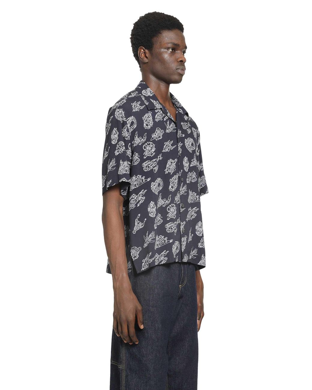 Moncler Blue Printed Short Sleeve Shirt for men