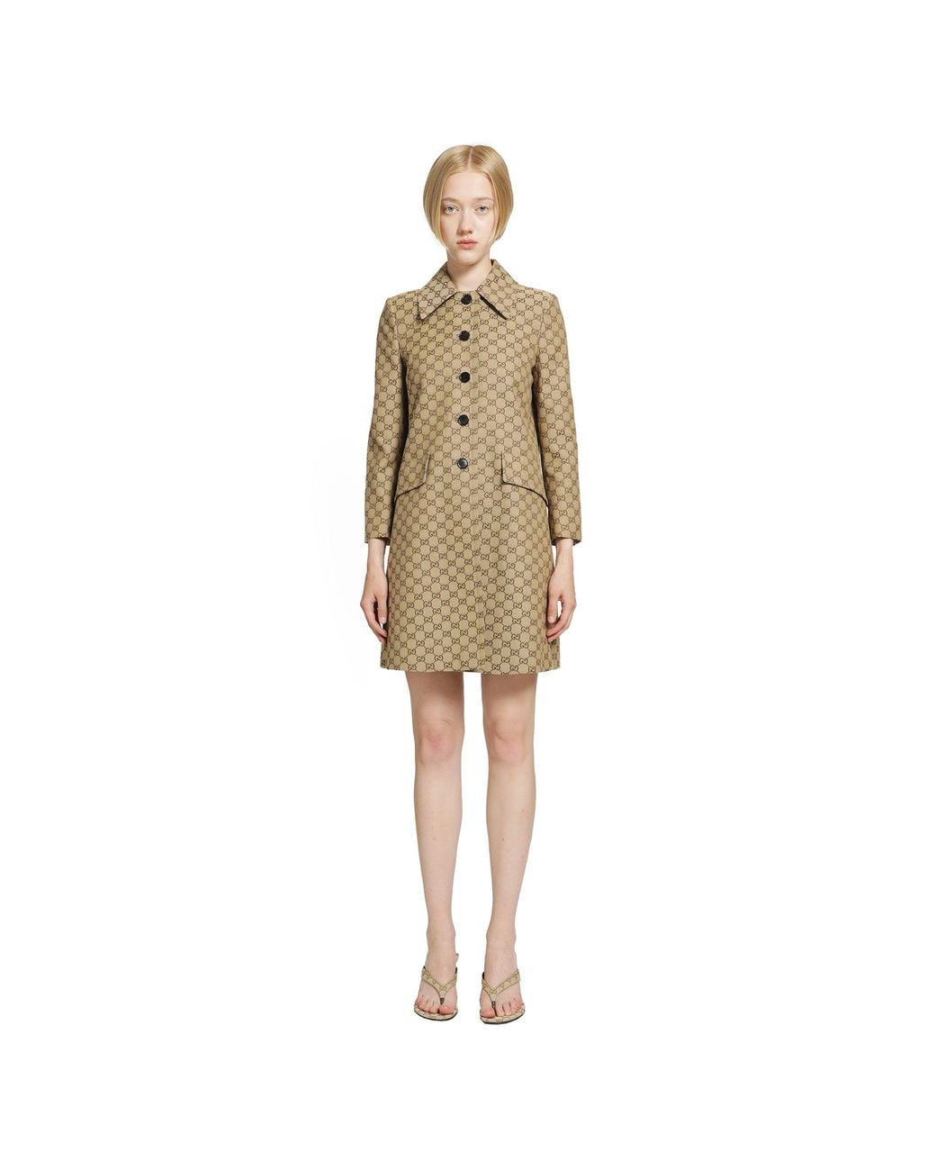 Gucci Natural Gg Cotton Canvas Coat
