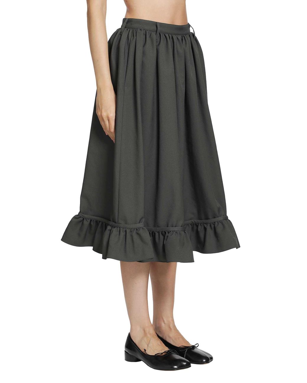 MM6 by Maison Margiela Black Gathered Midi Skirt