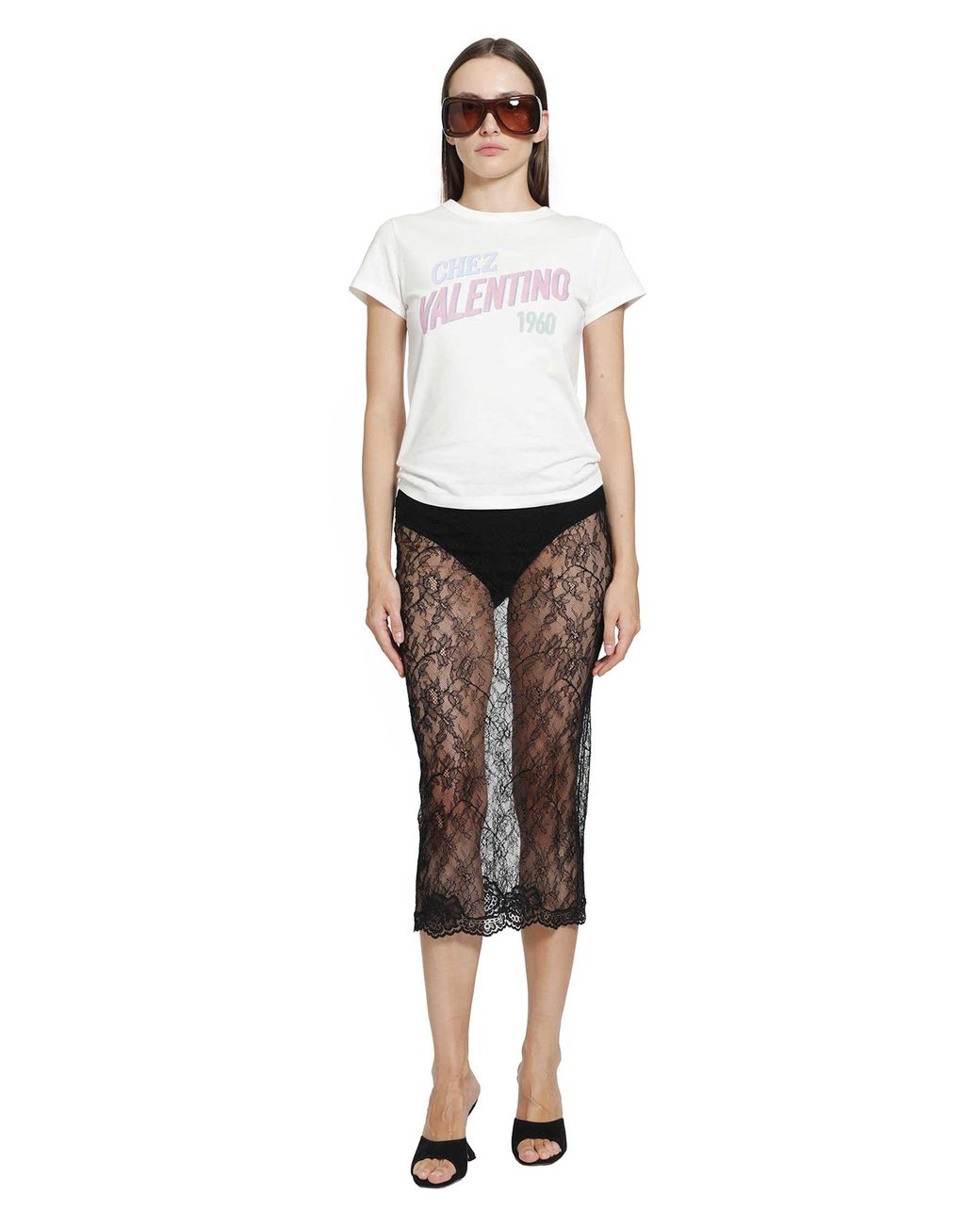 Valentino Black Lace Midi Skirt