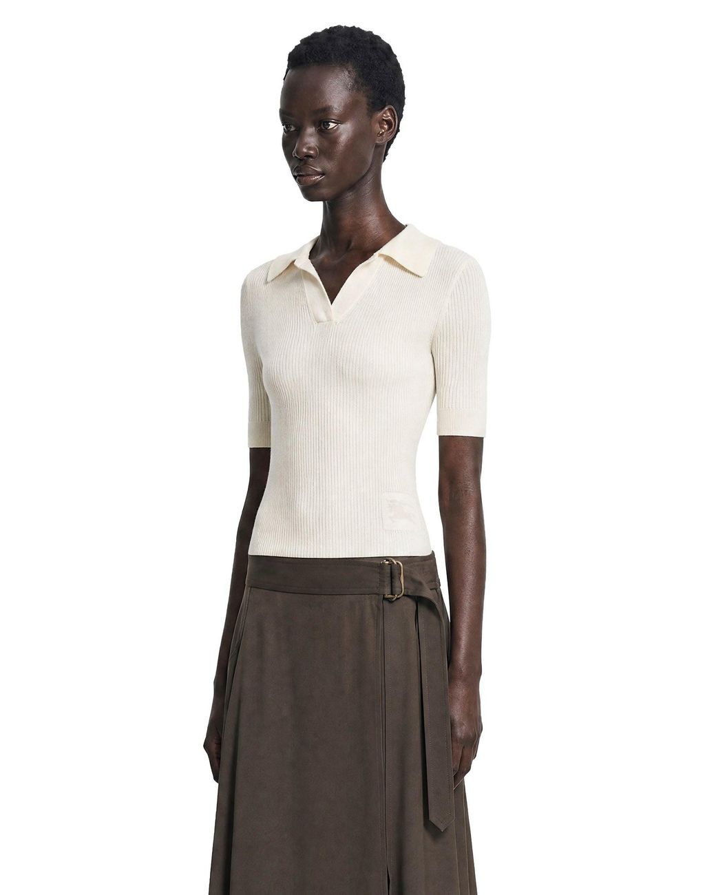 Burberry White Cashmere Knit Polo