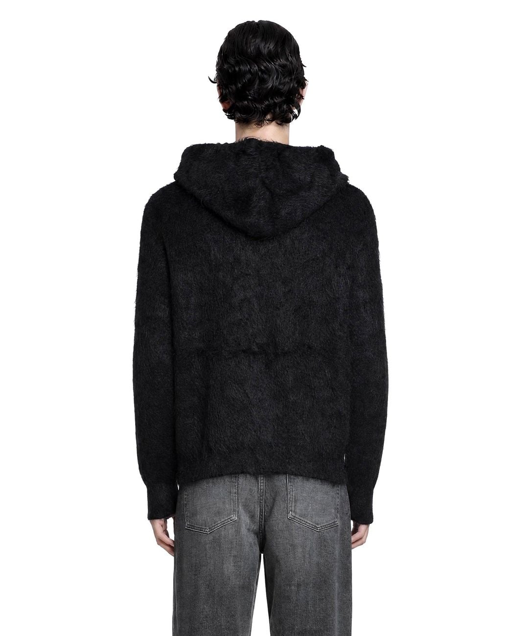 Ssstein Black Kid Mohair Knit Zip Hoody for men