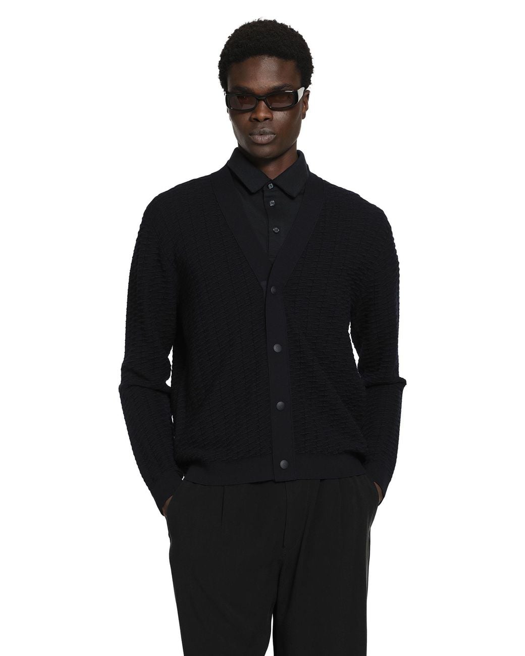 Giorgio Armani Black Virgin Wool Blend Cardigan for men