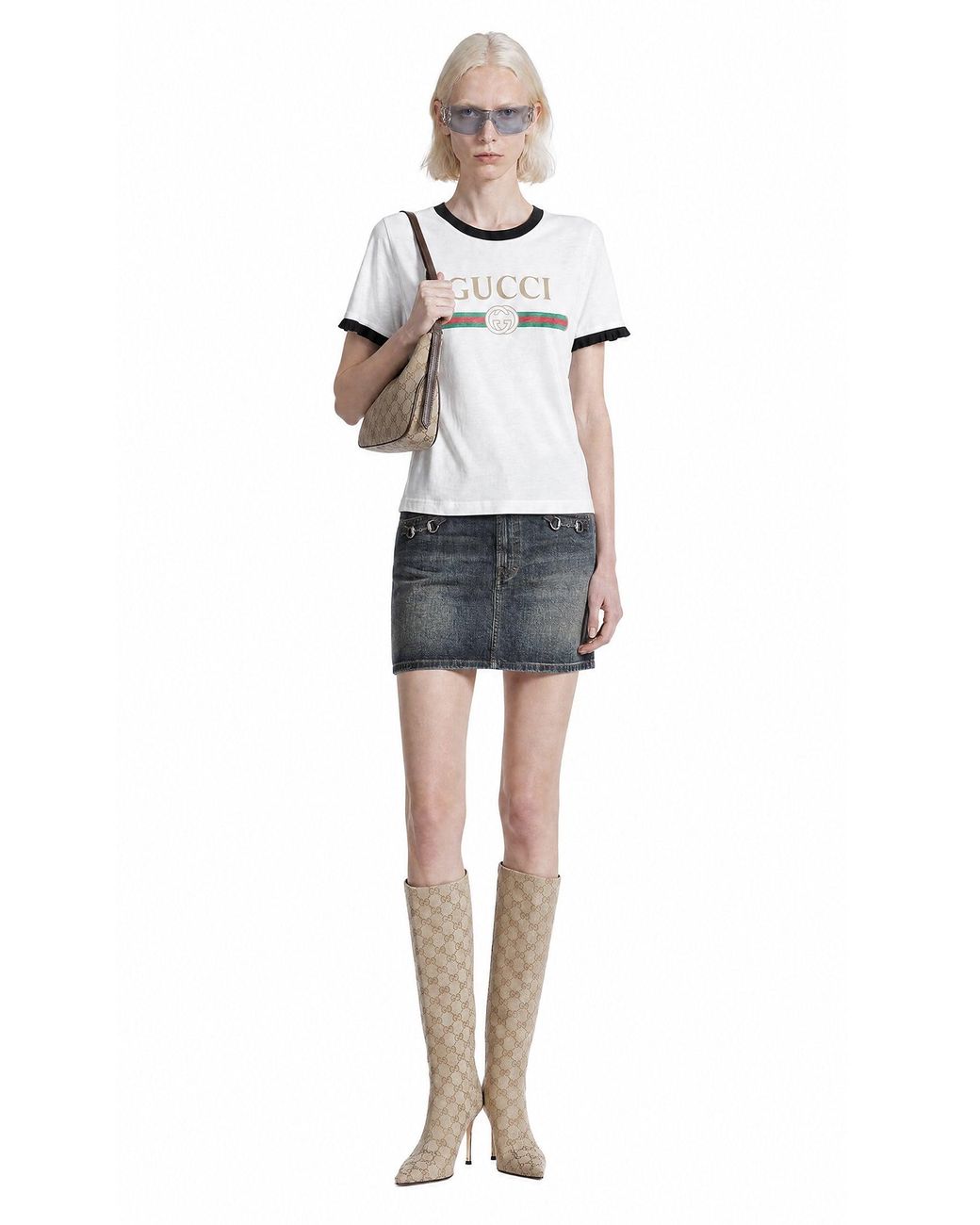 Gucci Gray Interlocking G Ringer T-Shirt