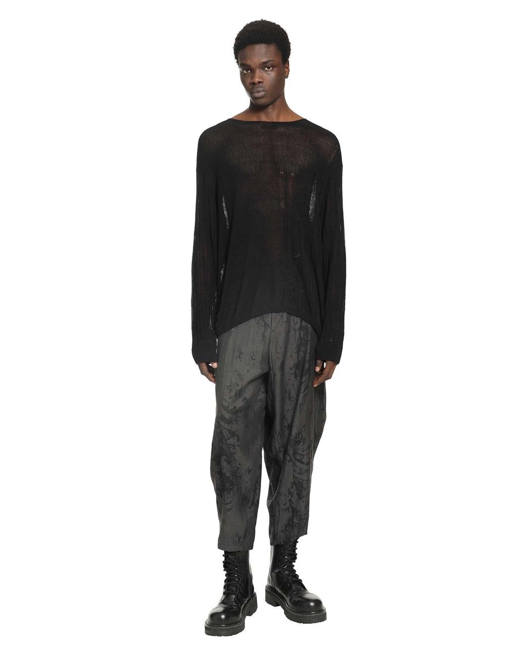 Yohji Yamamoto Black Jacquard Draped Trousers for men