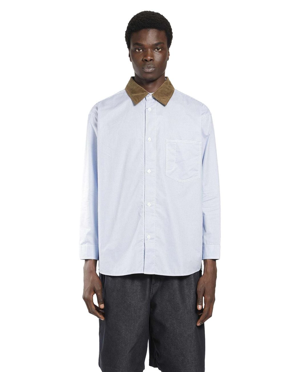 Comme des Garçons White Check Shirt With Corduroy Collar for men