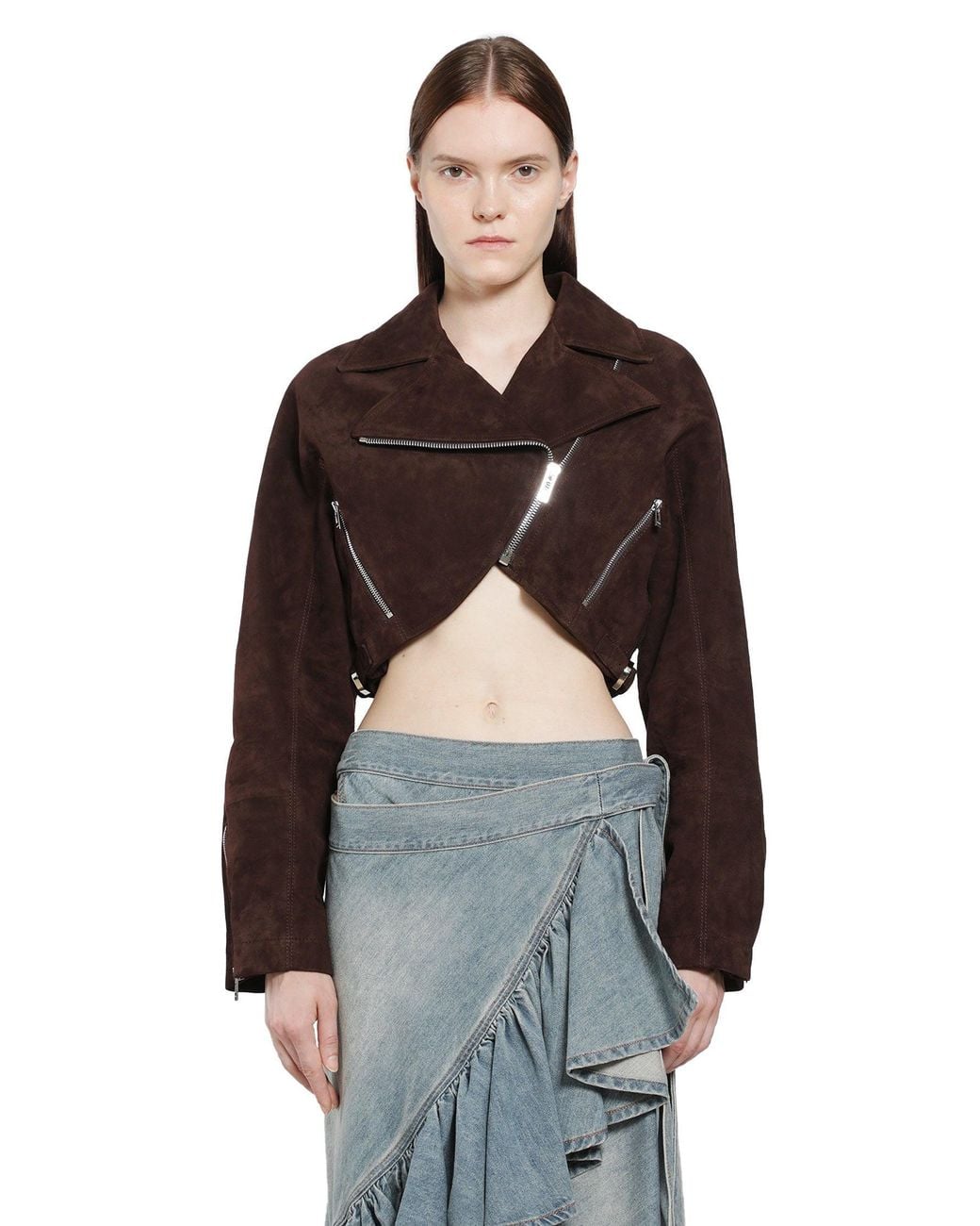 Alaïa Brown Suede Cropped Biker Jacket