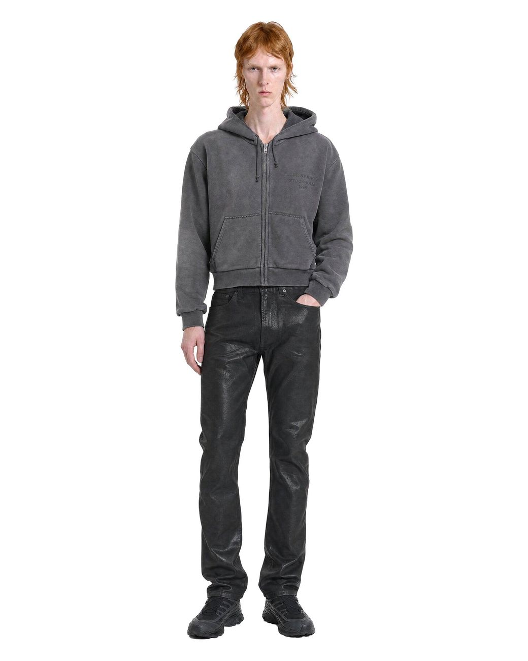 Acne Gray 1996 Logo Zip-Up Hoodie for men
