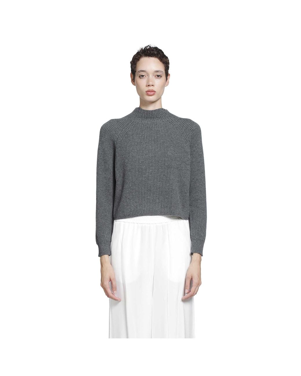 Max Mara Gray Ribbed Wool Jumper