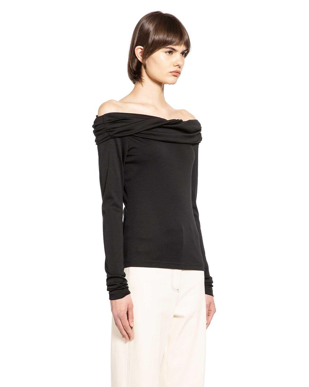 Max Mara Black Wool Off-The-Shoulder Top
