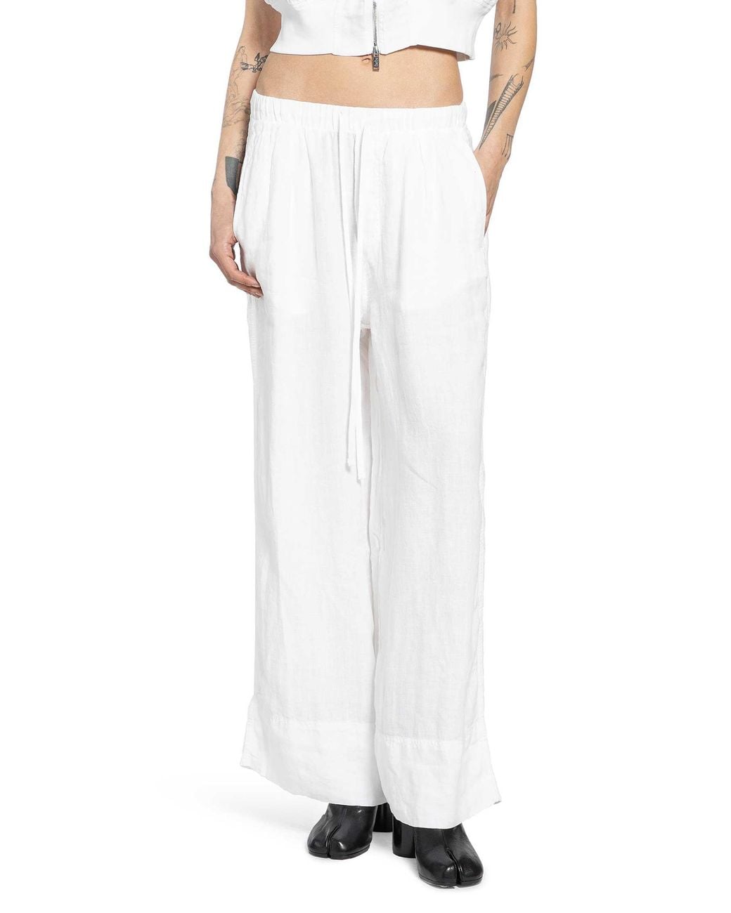 Thom Krom White Cropped Wide Leg Trousers