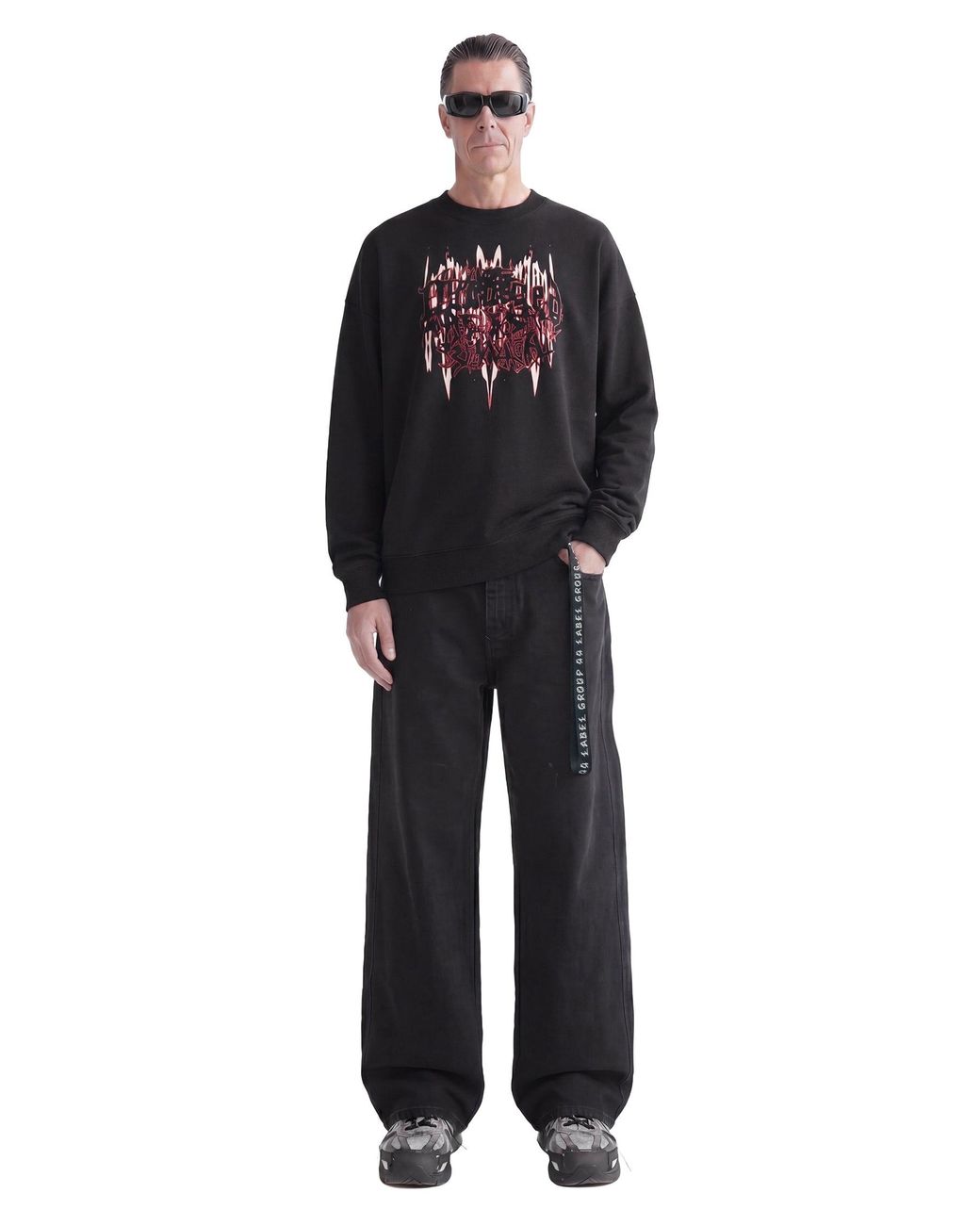 44 Label Group Black Felpa Girocollo Effetto Distressed for men