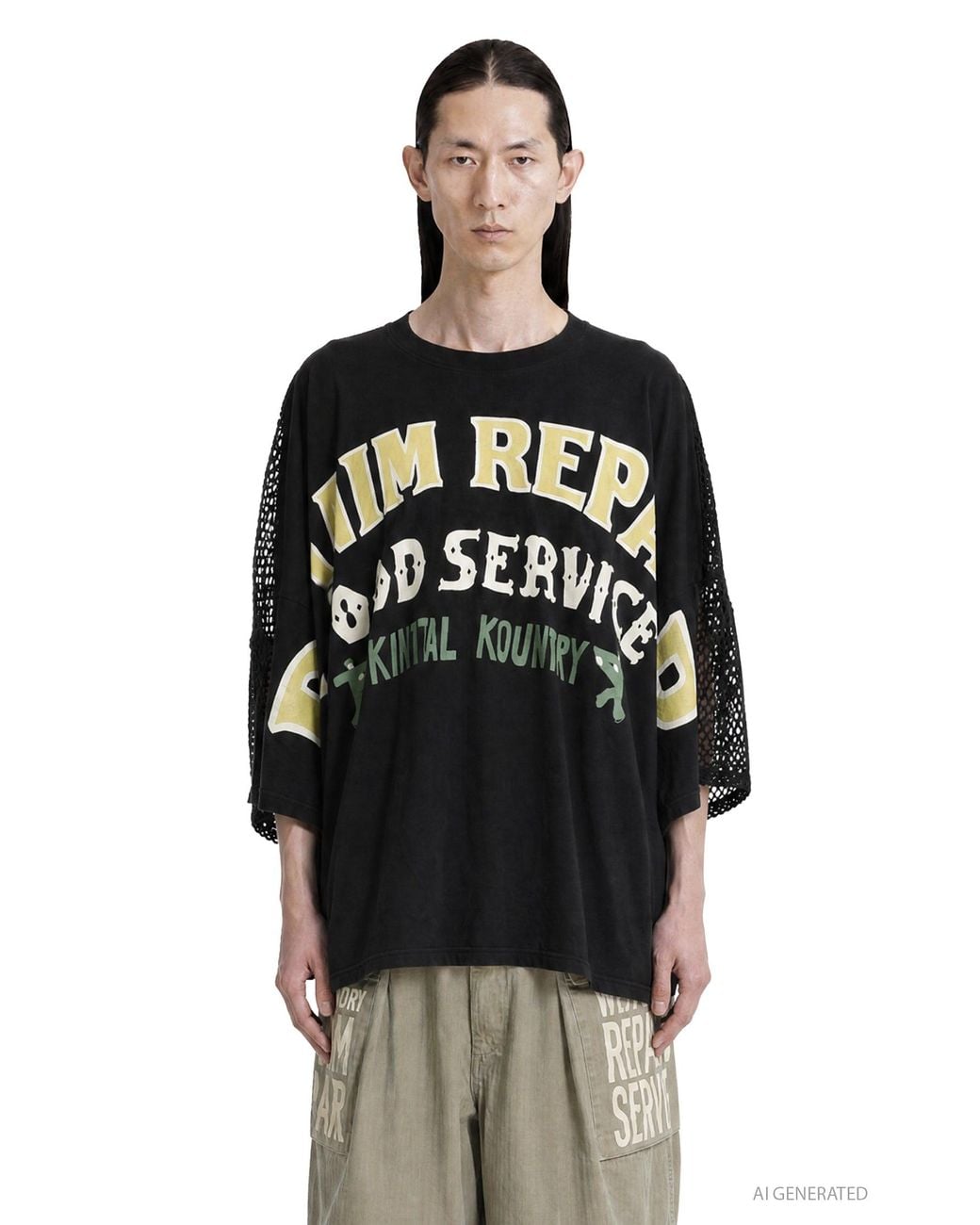 Kapital Black 20/- Jersey Katabira Huge-T (Denim Repair) for men