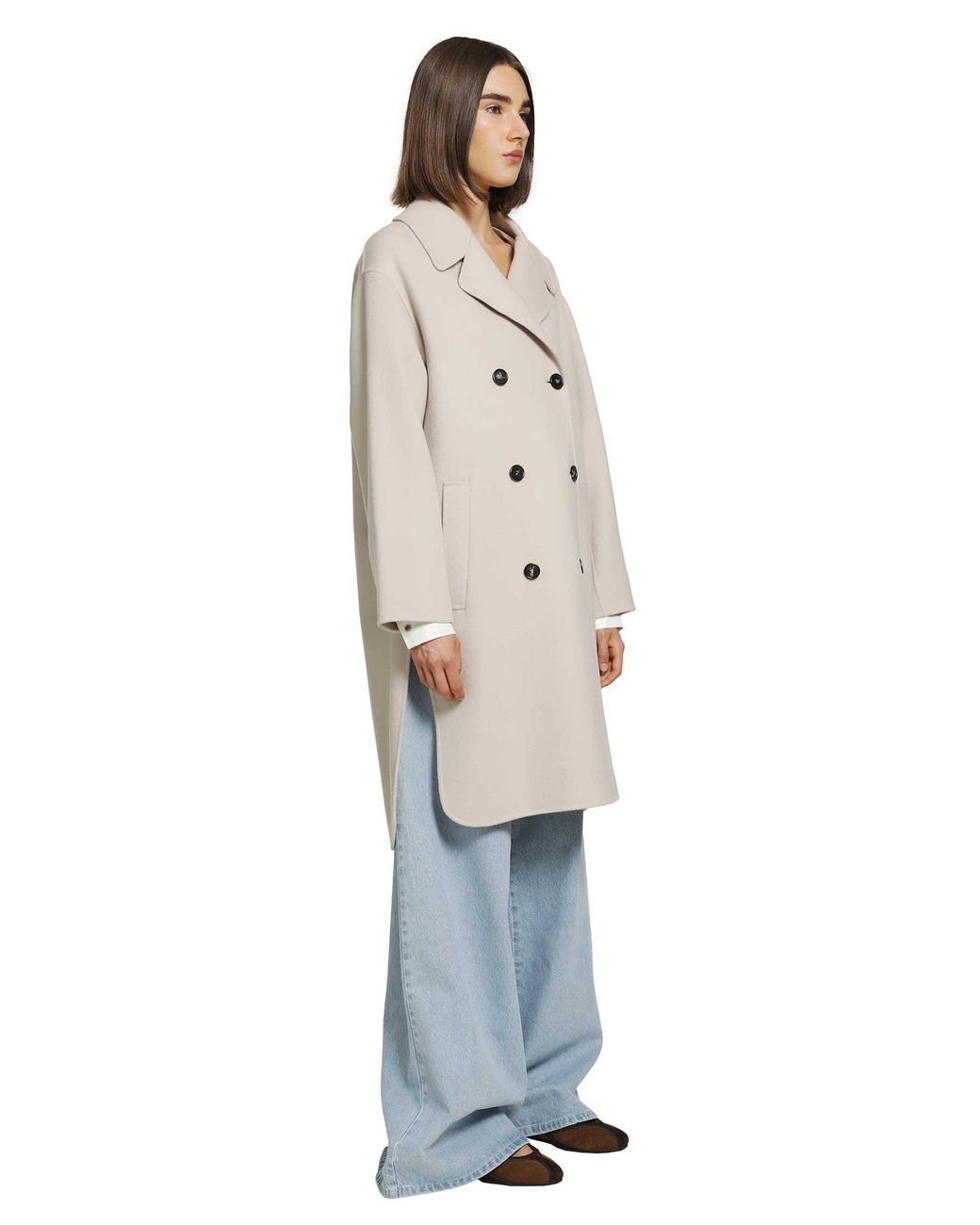 Max Mara White Double-Breasted Wool Midi Coat