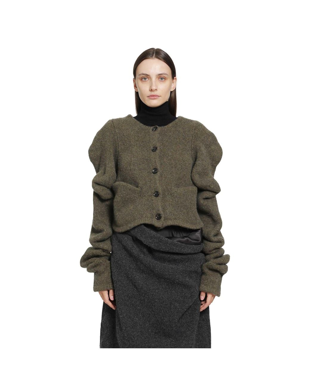PILLINGS Green Wool Draped Cardigan