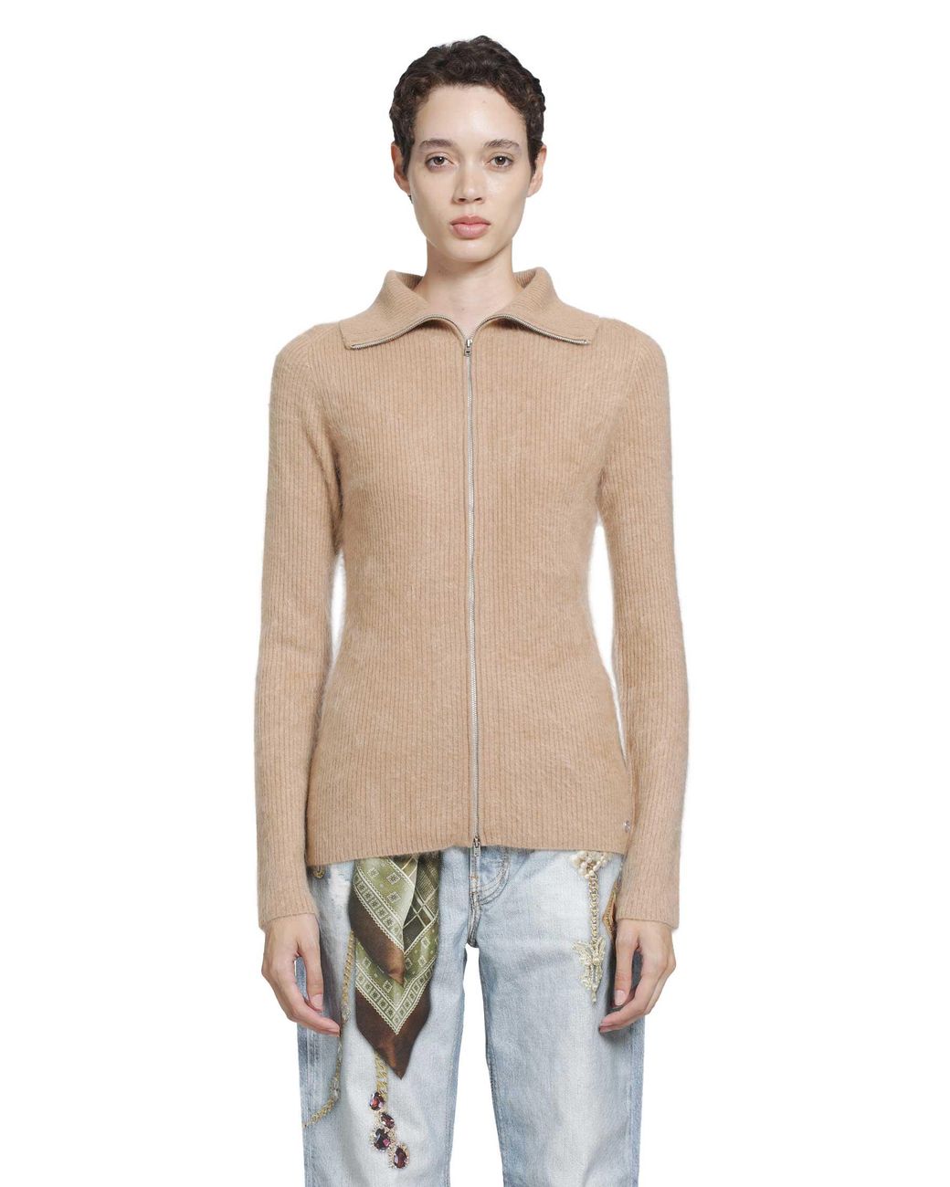 Acne Natural Cashmere Zip-Up Cardigan